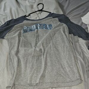 Next Level Apparel Gray and Blue Long Sleeve Tee